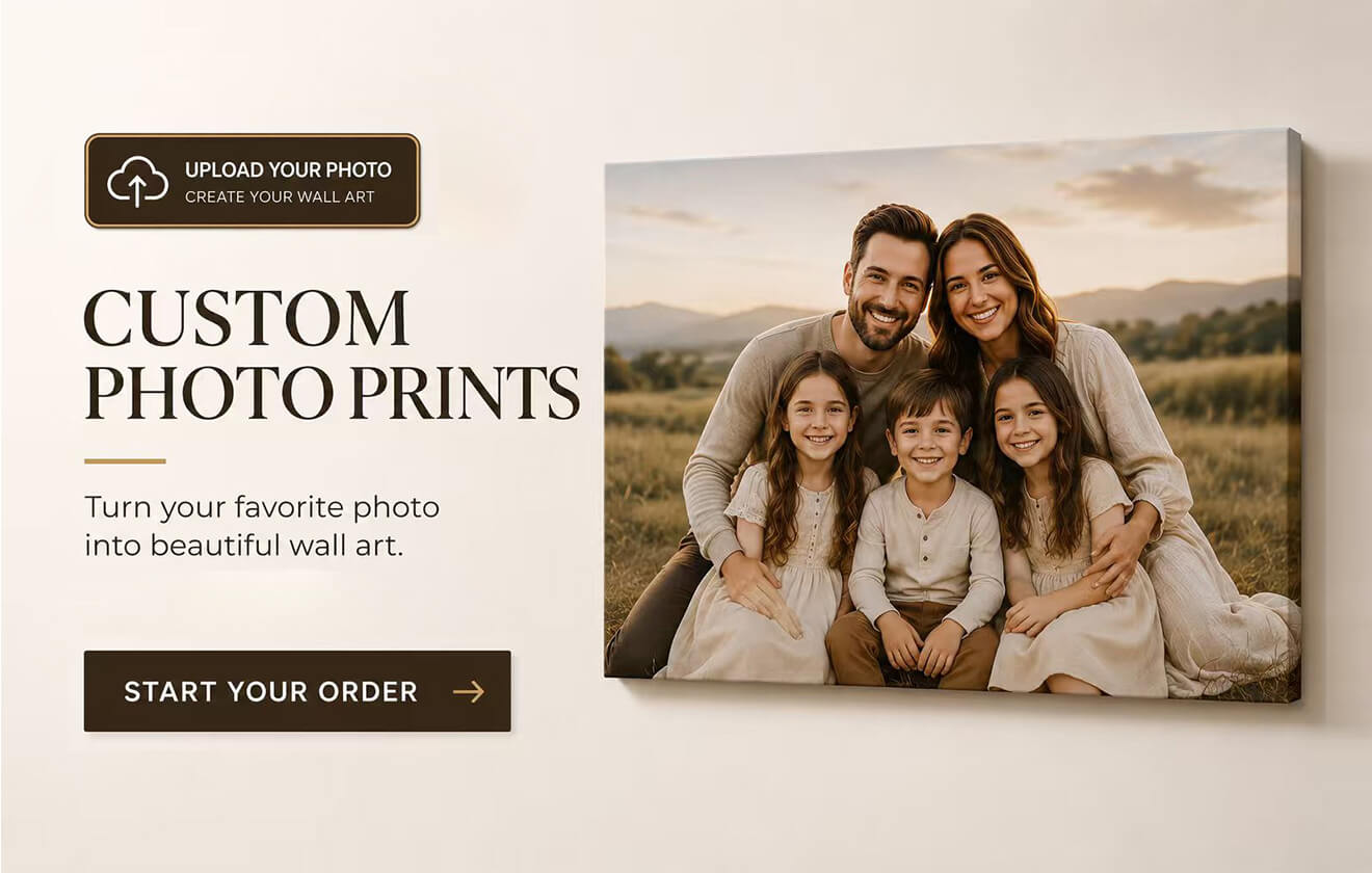 A custom photo print of a family portrait on canvas
